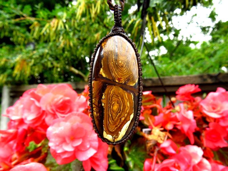Rare Australian Boulder Opal macrame necklace, gemstone necklace