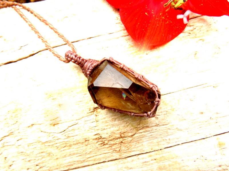 Smokey Quartz crystal necklace, Birthstone necklace, Healing crystal, macrame necklace, gift ideas for the boho beauty