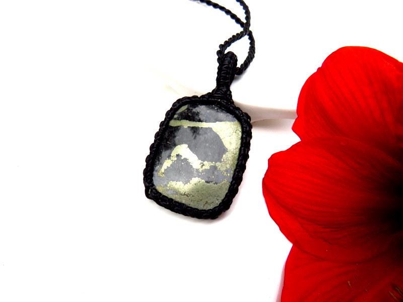 Apache Gold Healing stone necklace, Apache Gold jewelry, Healers Gold, Spiritual Gifts, macrame necklace, unisex crystal jewelry