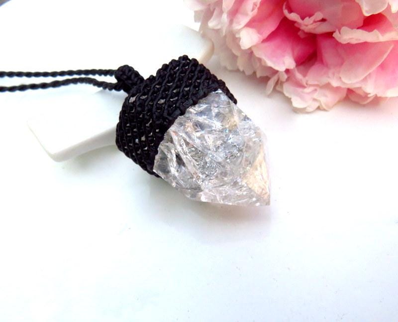 Christmas gift, Fire and Ice Quartz crystal necklace, quartz crystal necklace, quartz jewelry, rainbow prism, macrame necklace