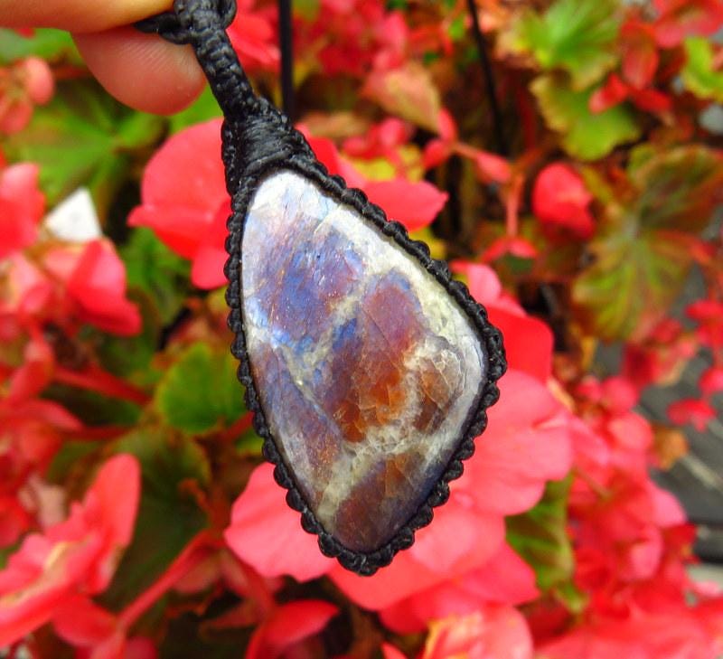 Sunstone Moonstone macrame necklace, gift ideas for her, gemstone necklace, boho beauty