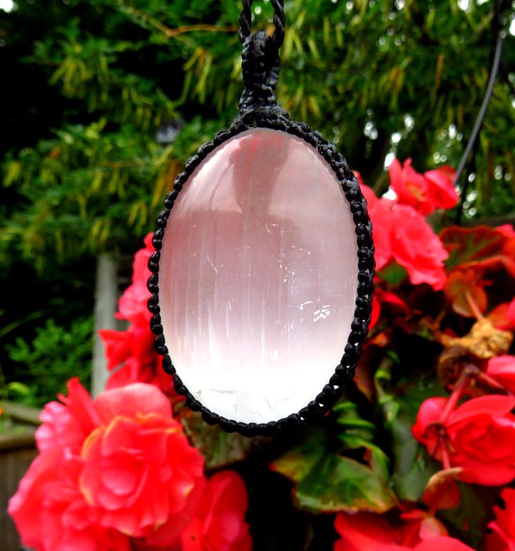 Selenite macrame necklace, gift ideas for the rock collector, crystal collector, gifts for her, angel jewelry, spiritual necklace