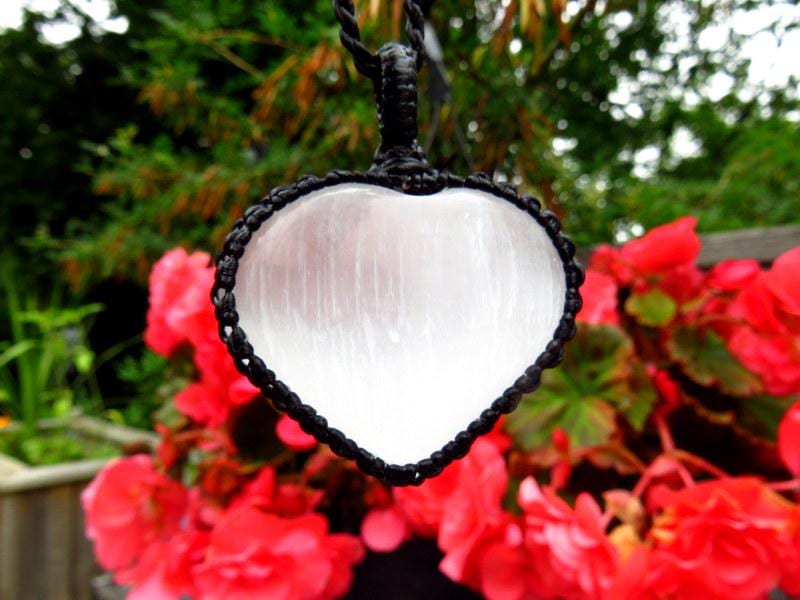 Mothers day gift for women, Selenite Heart Necklace, selenite pendant necklace, selenite for sale, selenite jewelry, reiki crystals