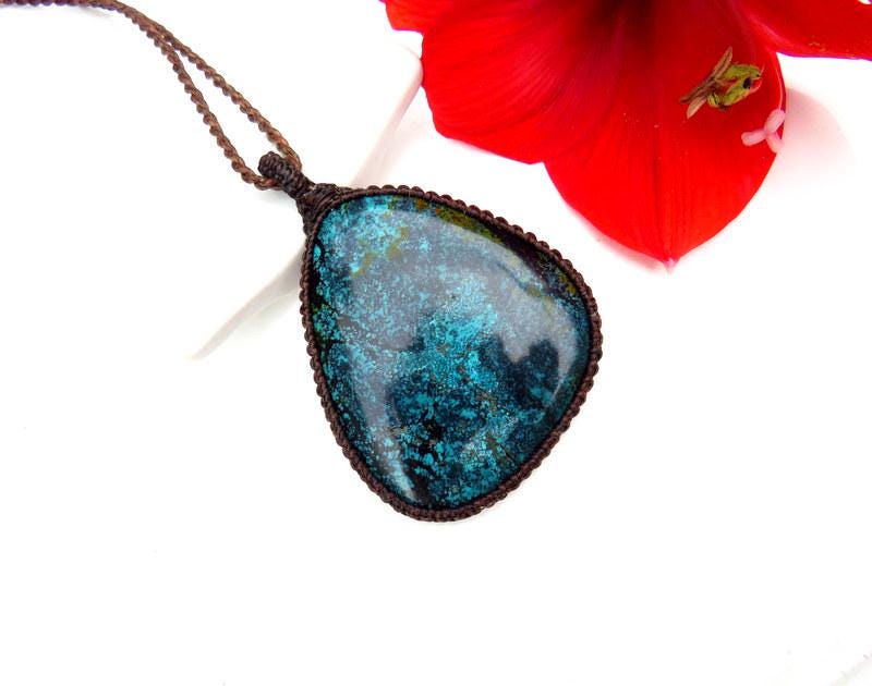 Cloud Mountain Turquoise macrame necklace, turquoise statement pendant