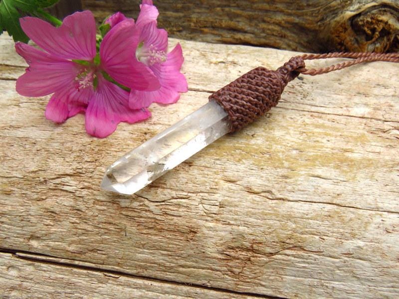 Lemurian Quartz crystal necklace, quartz crystal