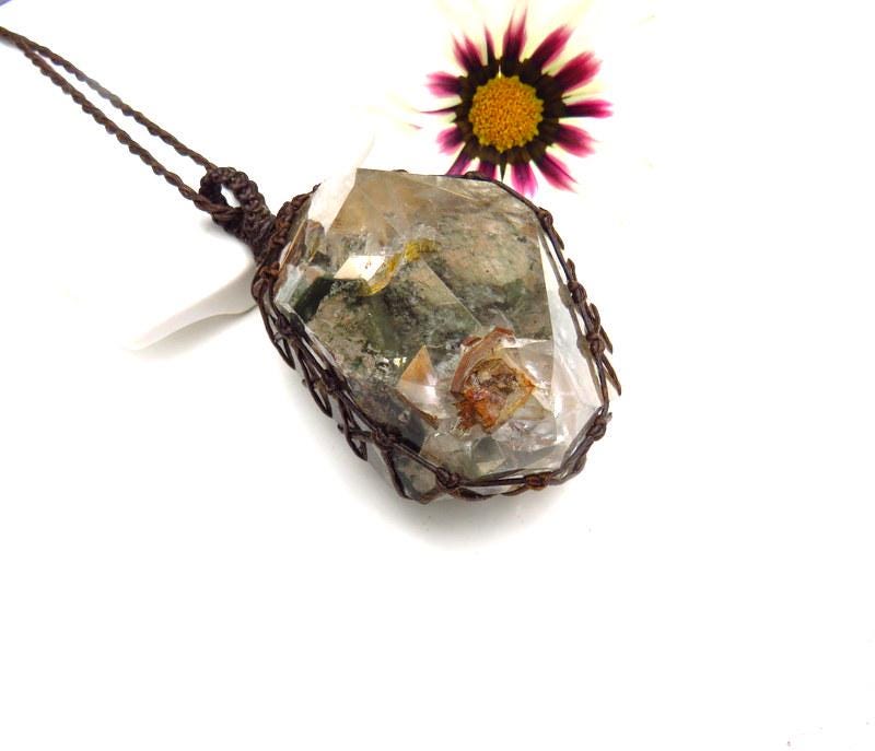 Shamanic Dream Quartz crystal necklace, gemstone necklace, garden quartz jewelry, lodolite quartz, gift ideas for the crystal lover