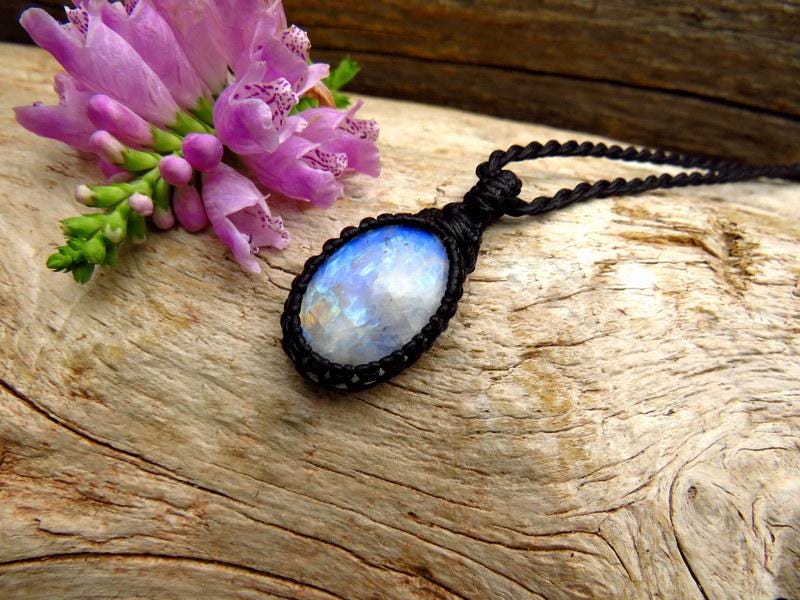 Moonstone Necklace, Macrame Pendant