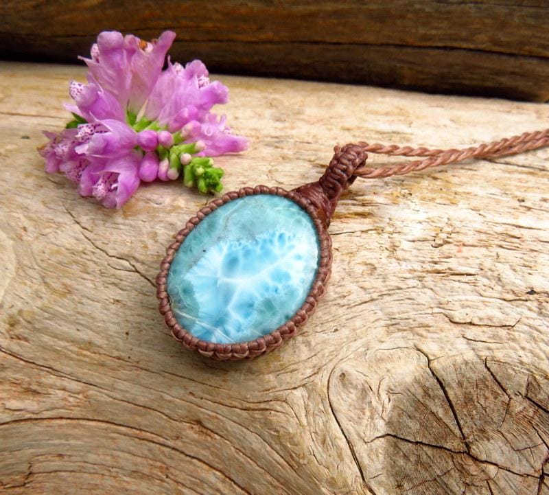 Larimar gemstone necklace, wife gift ideas, for the boho beauty, beach lover, ocean lover