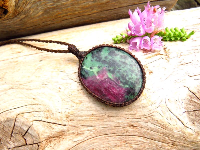 Grief care package, Ruby Zoisite healing stone necklace, Grief gift, Grief necklace, Grief crystals, Macrame jewelry, free ship