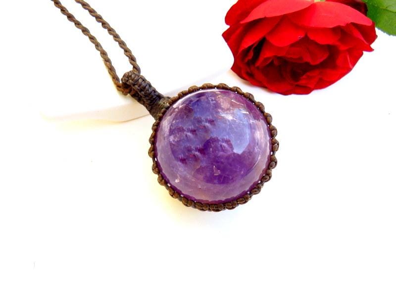 Amethyst sphere crystal necklace, February Birthstone