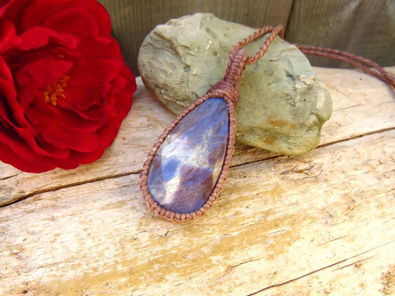 Faceted Sunstone Moonstone macrame necklace, gift ideas for her