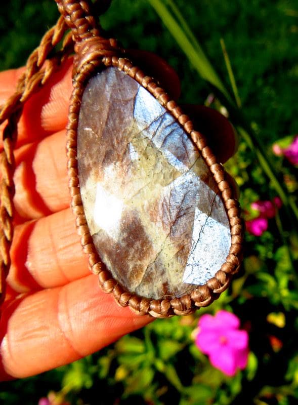 Faceted Sunstone Moonstone macrame necklace, gift ideas for her, gemstone necklace, boho beauty