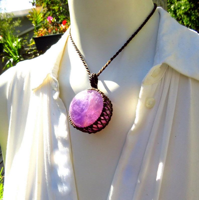Amethyst sphere crystal necklace, February Birthstone
