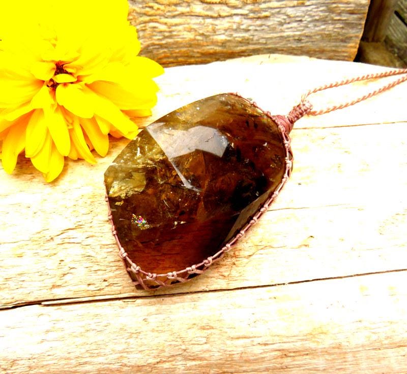 Smokey Quartz crystal sphere necklace, macrame gemstone jewelry, for her, crystal collector, statement necklace