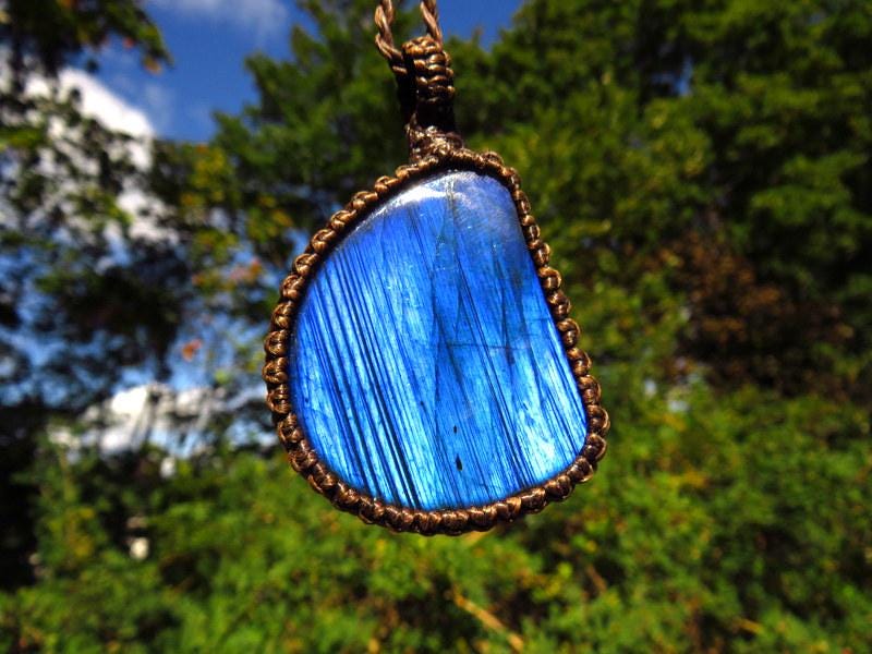 Macrame necklace, Blue Labradorite necklace