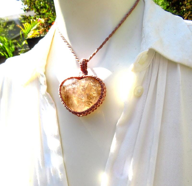Dendritic Quartz macrame necklace, heart necklace, dendrite quartz, gift ideas for the crystal collector, zen seeker, rock collector