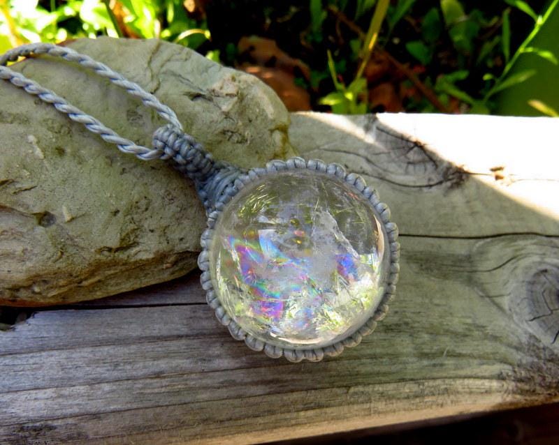 Rainbow Quartz sphere crystal necklace, for boho beauty, christmas gift for her