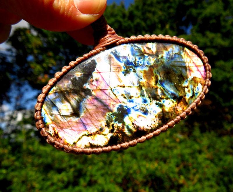 Purple Labradorite macrame necklace, gemstone necklace