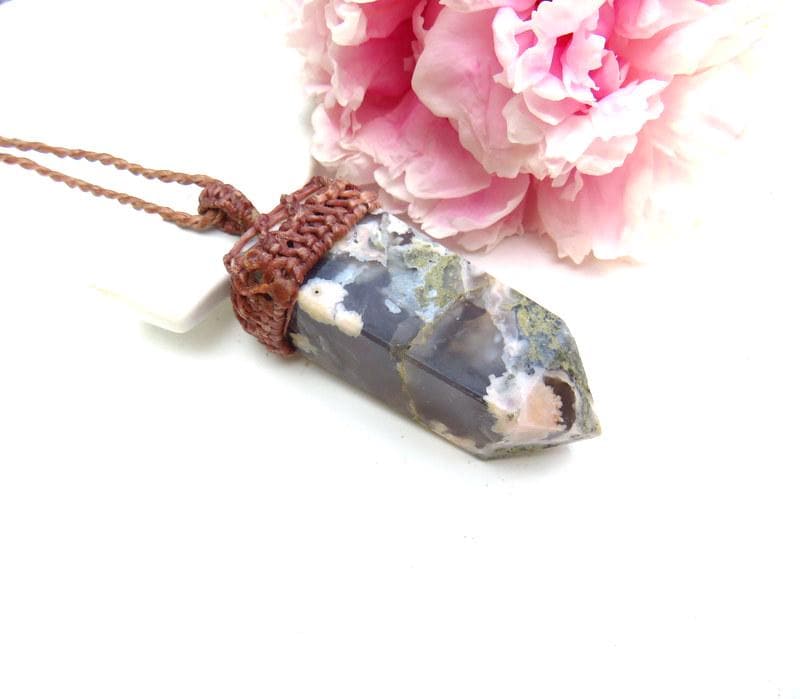 Flower Agate macrame necklace, statement necklace, unique gifts for her, gift ideas for the boho beauty, the zen seeker, the gardener