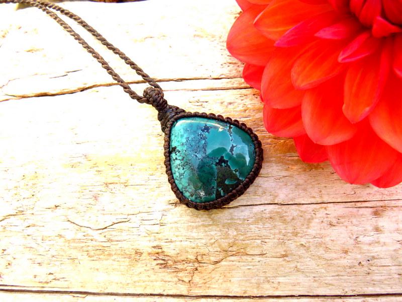 Cloud Mountain Turquoise macrame necklace, Hubei Turquoise jewelry, gift ideas for the boho beauty