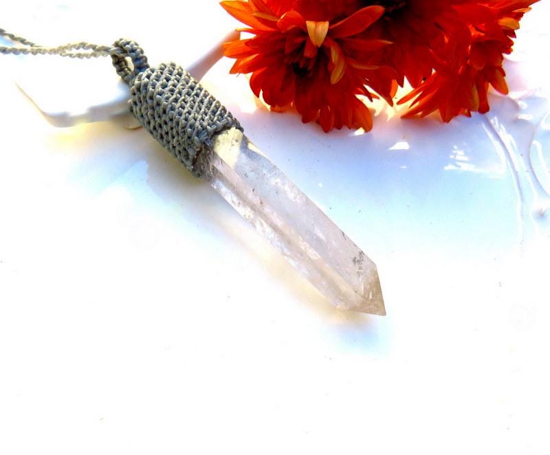 Quartz crystal macrame necklace, statement jewelry, gift ideas for the zen seeker, the jewelry lover