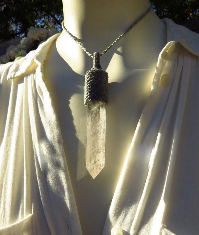 Quartz crystal macrame necklace, statement jewelry, gift ideas for the zen seeker, the jewelry lover