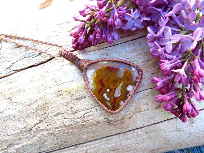Turkish Agate Macrame Necklace, christmas gift ideas for her, rare agates, rock collector
