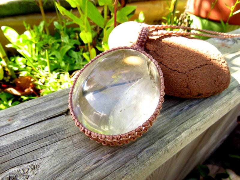 Clear Quartz Macrame Necklace, Healing Crystal Pendant, Boho Jewelry