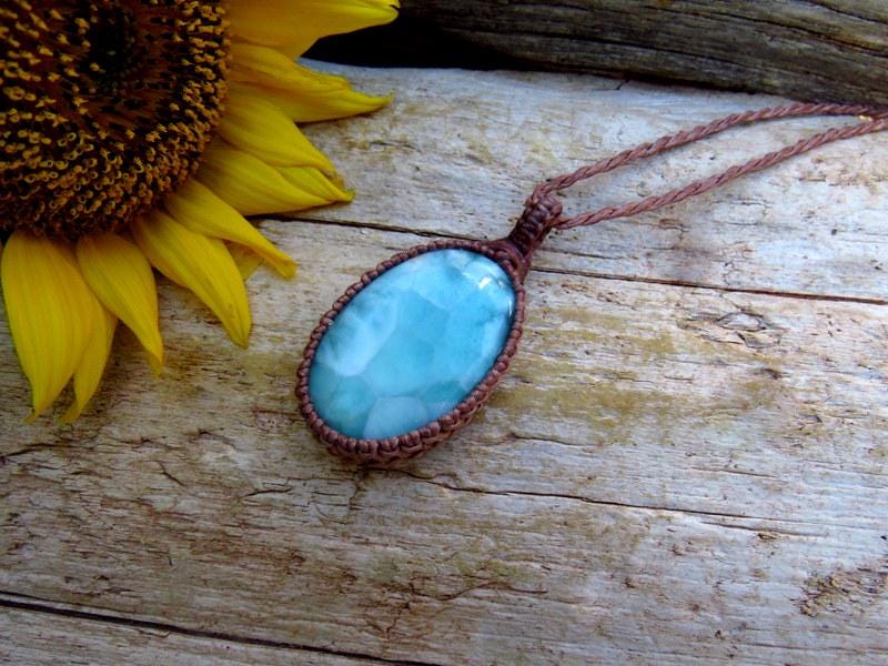 Larimar gemstone necklace, wife gift ideas, for the boho beauty, beach lover, ocean lover