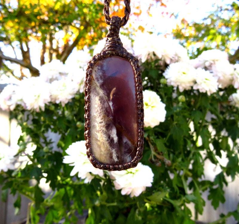 Purple Chalcedony Macrame Necklace, Healing Crystal Pendant
