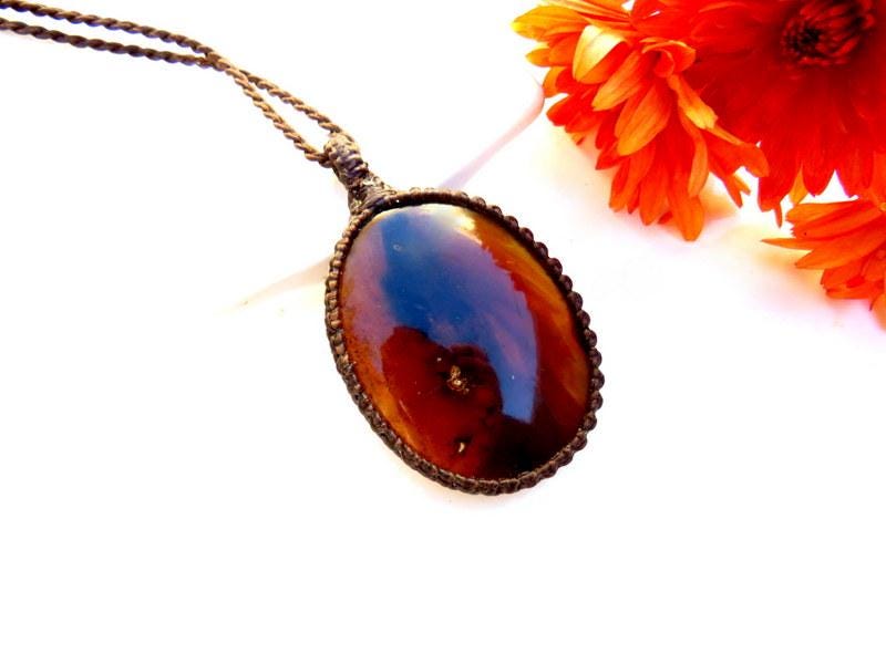 Indonesian Amber macrame necklace, Calming crystal, Balancing crystals, christmas gift ideas