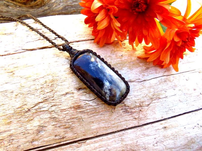Purple Chalcedony Macrame Necklace, Healing Crystal Pendant