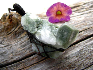 Unique green Chlorite Quartz macrame necklace, Quartz crystal jewelry, wrapped Quartz necklace
