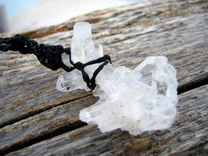 A pretty Faden Quartz crystal necklace, quartz crystal macrame necklace, Faden quartz jewelry