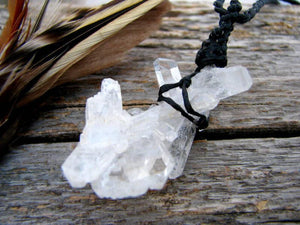 A pretty Faden Quartz crystal necklace, quartz crystal macrame necklace, Faden quartz jewelry