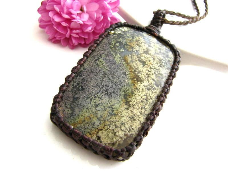 Rare Moss Agate pendant, Plume agate Necklace, Moss Agate necklace, Macrame necklace, necklace, macrame jewelry