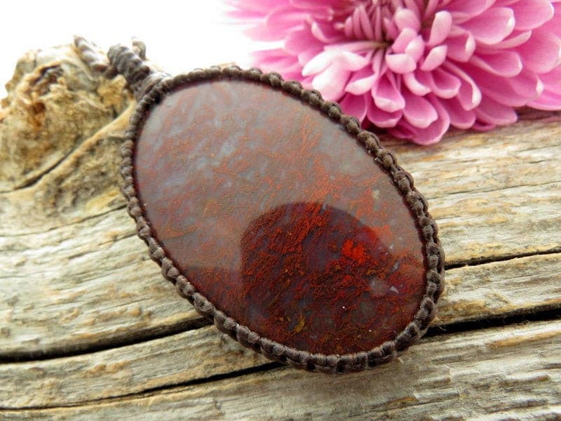 Red Moss Agate necklace, Moss Agate necklace, Macrame necklace,