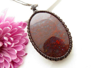 Red Moss Agate necklace, Moss Agate necklace, Macrame necklace,
