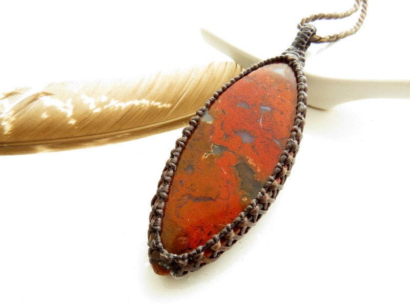 Red Plume Agate pendant, Root Chakra necklace, Moss Agate necklace
