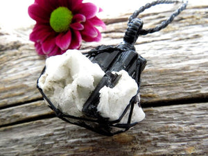 Black Tourmaline necklace, Tourmaline in quartz , Psychic stone.