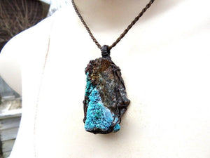 Stunning blue Chrysocolla druzy macrame necklace, raw Chrysocolla crystal necklace, macrame jewelry