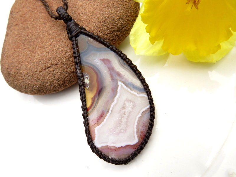 Rare Cherry Blossom Agate Crystal Necklace