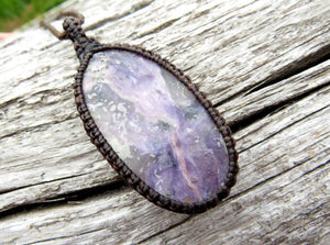 Very pretty deep purple Charoite macrame necklace, charoite gemstone necklace, boho style necklace