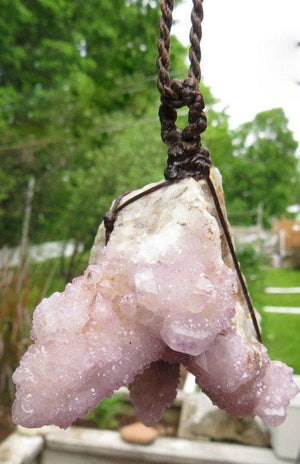 Gorgeous Fairy Quartz crystal necklace, light purple Spirit Quartz macrame necklace, druzy necklace
