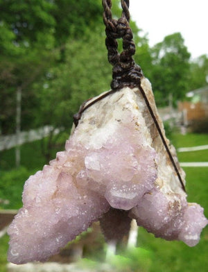 Gorgeous Fairy Quartz crystal necklace, light purple Spirit Quartz macrame necklace, druzy necklace