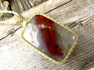Macrame necklace, Red Moss Agate pendant necklace