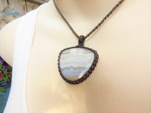Blue Agate Healing Stone Necklace.