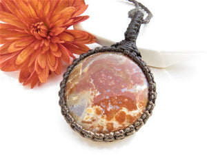 Round shaped, dainty Jasper gemstone necklace, jasper macrame necklace, orange and red jasper