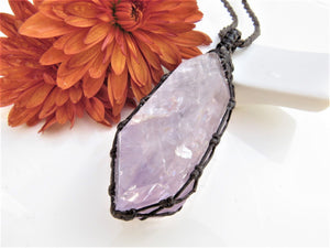 Pretty, soft purple, double terminated Amethyst crystal necklace, amethyst macrame necklace,