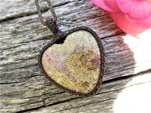 Agatized Coral Heart Necklace.